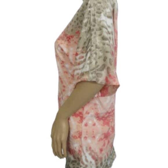Amanda Green Coral and Taupe Aztec Animal Print Tunic Top - Picture 3 of 6